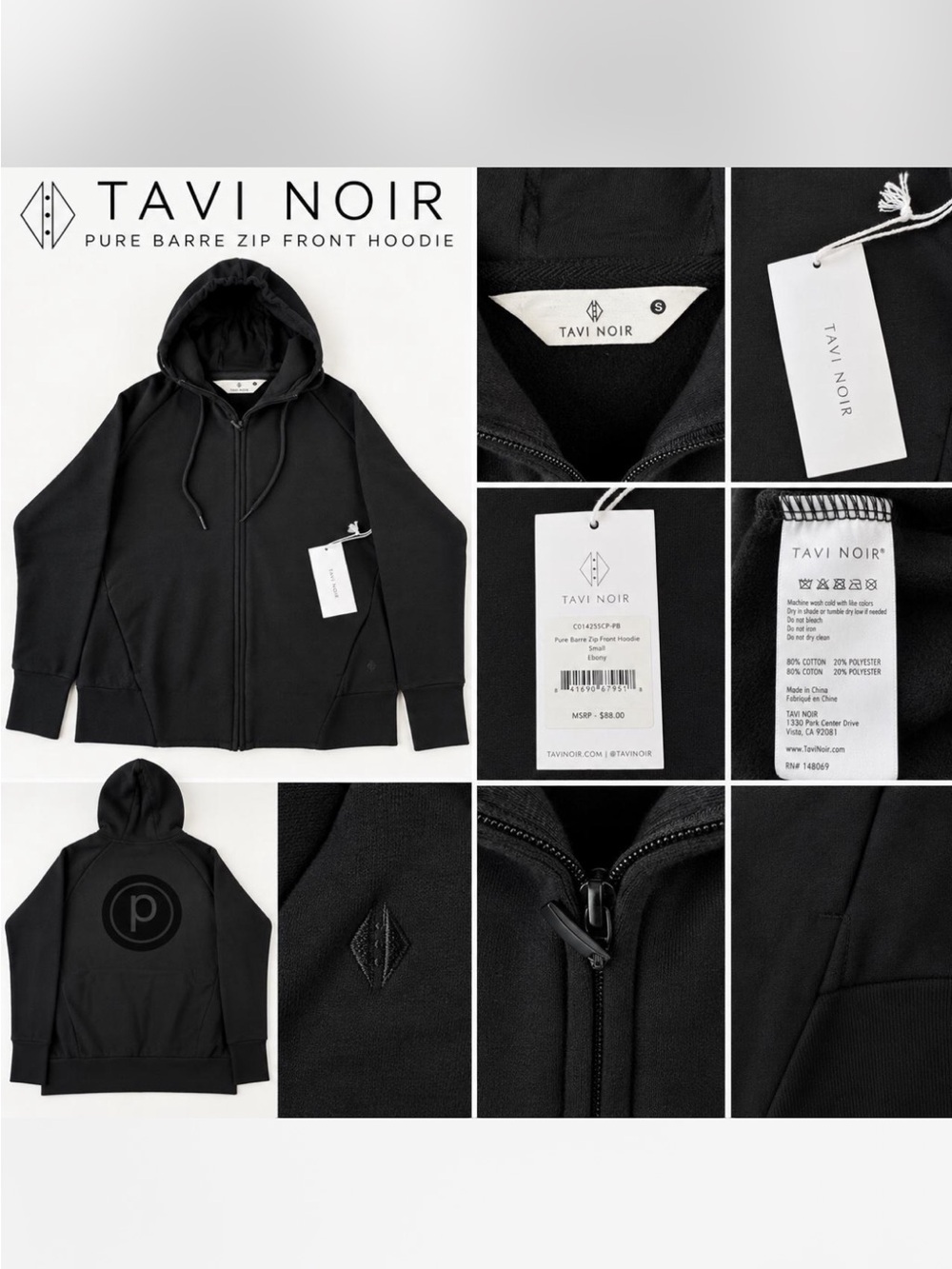 Tavi Noir Pure Barre Zip Front Hoodie Black Small
Cotton/polyester blend $88msrp